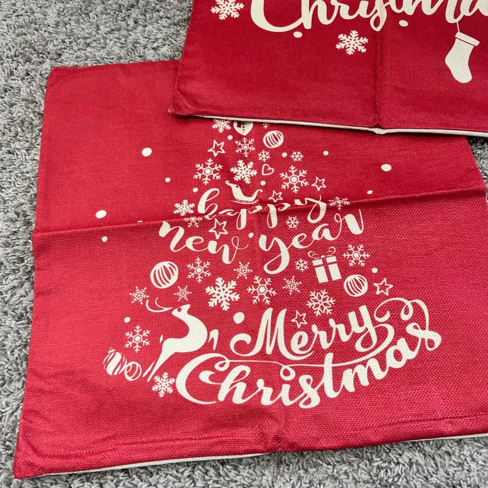 Christmas Throw Pillow Covers Set of 4 Red‎ Cream Holiday Decor